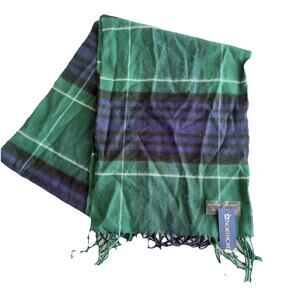 Northcrest Softer Than Cashmere Scarf Green Blue Plaid Check Fringe Soft Winter